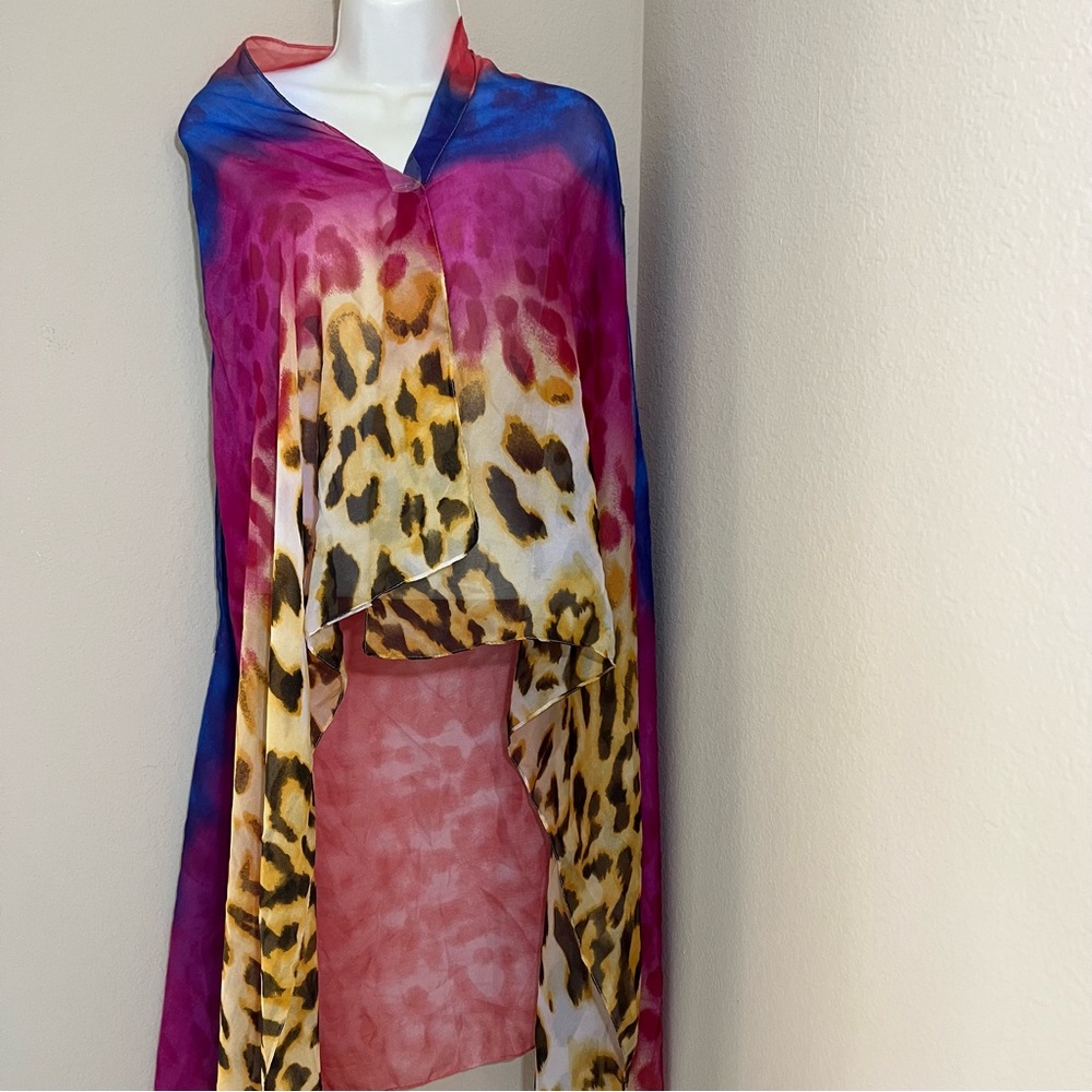 Accents by Lavello Leopard Print Multicolor convertible chiffon vest scarf wrap